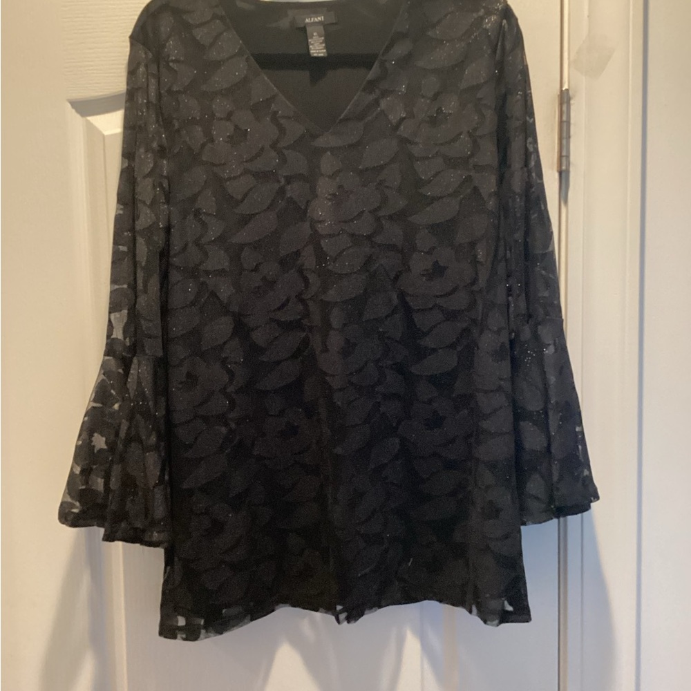 Alfani Black Floral Lace Blouse